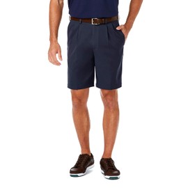 Haggar Men's Cool 18 Pro Straight Fit Stretch Solid Pleat Front Short, Navy, 36