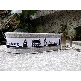 Schlüsselanhänger Schlüsselband hellgrau Freiburg Skyline schwarz weiß Geschenk!