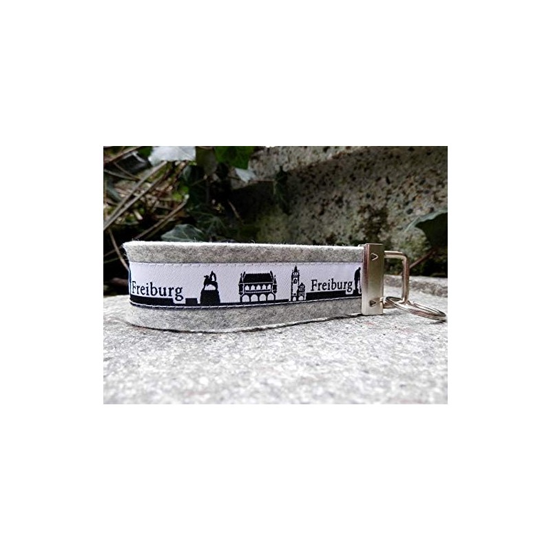 Schlüsselanhänger Schlüsselband hellgrau Freiburg Skyline schwarz weiß Geschenk!