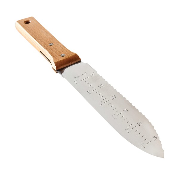 Nisaku NJP6510 Namibagata Hori Weeding & Digging Knife Japanese Stainless Steel 7.25 Blade, 6-Inch Wood Handle, Includes Weather Resistant Hard Plastic Sheath