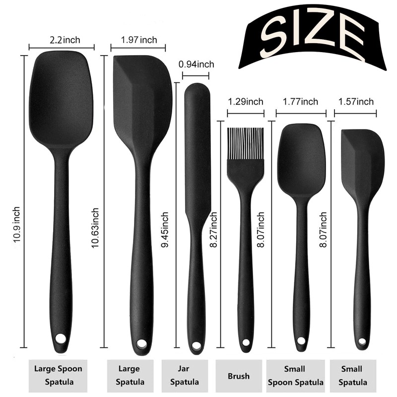 JORMEY Black Kitchen Spatula, 6-Piece Silicone Cooking Utensil Set -
