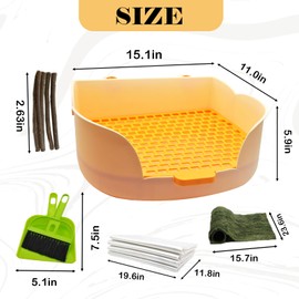 MUYG 15.1"X11.0" Large Rabbit Litter Box,Plastic Square Rabbits Potty Trainer with Bigger Pan Bunny Corner Toilet Box with Small Animal Disposable Liner for Guinea Pigs Hamster Chinchilla(Orange)
