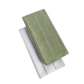 Microfiber Kitchen Towels - Super Absorbent, Soft and Solid Color Dish Towels, 8 Pack (Stripe Designed Dark Green and White Colors), 26 x 18 Inch