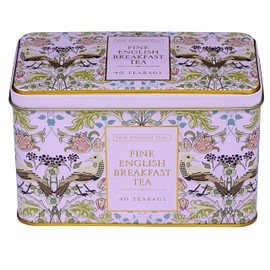 New English Teas Song Thrush and Berries Tea Tin with 40 English Breakfast Teabags (Pink)