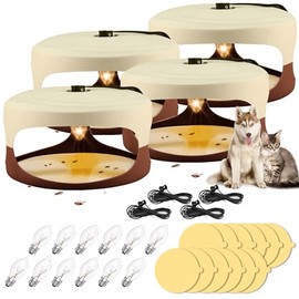 4 Packs Flea Trap-Flea Traps for Inside Your Home, Effective Flea Trap with Light for Indoor, Friendly Traps for Garage with 12 Sticky Disc 12 Bulbs 4 Electric Wires, Safe to Pets&Human (Brown)
