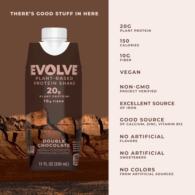 Evolve Plant Based Protein Shake, Double Chocolate, 20g Vegan Protein,