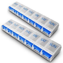 RE-GEN Twin Pack Easy Push Button Lever 7 Day Weekly Large Letter Pill Medication Organiser Box - Ideal for One Handed Operation