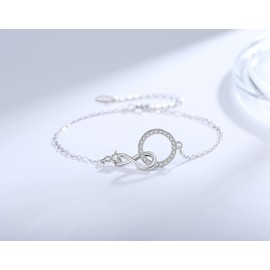 Weelody Mother Son Bracelet, 925 Sterling Silver Infinity CZ Circle Bracelet, Birthday Gifts for Mum from Son, Mother's Day Gift for Women, Mother Son Gifts