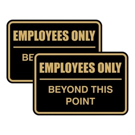 All Quality Classic Framed Employees Only Beyond This Point Wall or Door Sign | Easy to Install Business Signage - Large (Black-Gold) 2 Pack