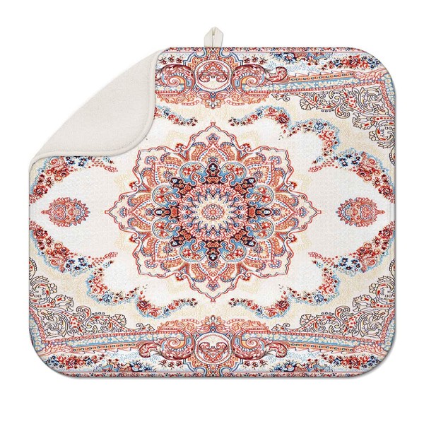 Boho Drying Mat 16" X 18" Red Kitchen Counter Stone