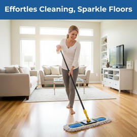 24" Heavy Duty Dust Mop for Hardwood Floors and Large Areas - with 2 Microfiber Pads, Wet and Dry Mop for Daily Cleaning in Homes, Garages and Commercial Spaces
