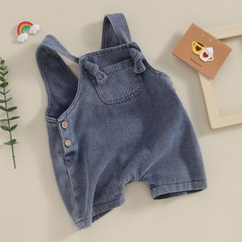 KMBANGI Newborn Baby Girl Denim Overalls Sleeveless Straps Front Pocket Jeans Suspender Shorts Bodysuit Clothes (Blue, 3 Years)