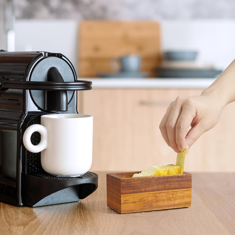 BWODYAY Sugar Packet Holder, Acacia Wood Sugar Caddy, Sugar Packet