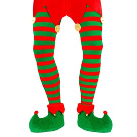 W WIDMANN MILANO Party Fashion - Mens Striped Tights 70 Denier Green Red Elves Santa Christmas