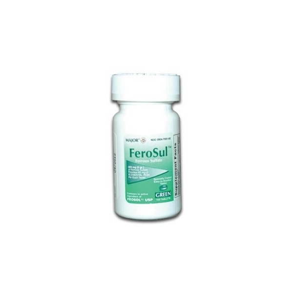 [3 PACK] FeroSul® 325mg (5GR) Ferrous Sulfate Coated Easy-To-Swallow 100 ct. Tablets (Green)