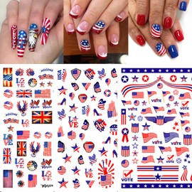 8 Sheets 4th of July Nail Stickers USA Flag 3D Self Adhesive Nail Stickers for Nail Art RIICFDD 4th of July Nails Stickers Holiday Nail Stickers for Women Girls Independence Day Nail Art