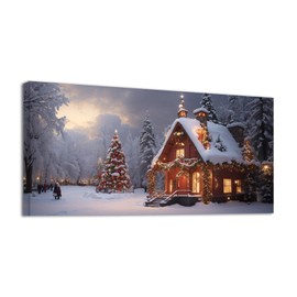BANHUA1 Christmas Wall Decoration Canvas Wall Art Christmas Snowman and Christmas Snow Scene Print on Canvas for Wall Decor (32"x16")