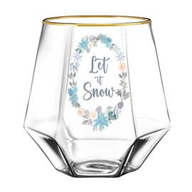 Heartfelt Collection Stemless Wine Glasses Hexagon Shaped Stemless Red/White Wine Glass Tumbler, 10-Ounce, Let It Snow