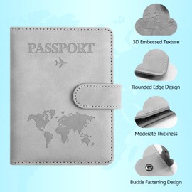 REEKNOKOL Passport Cover, PU Passport Holder Leather Passport Case Portable Universal Travel Wallet Case for Passport, Credit Card, Business Cards, Boarding Passes, Ticket Card (Grey)