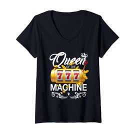 Womens Queen of the Slot Machine Lucky Casino Gambling Good Luck V-Neck T-Shirt