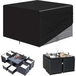 RICHIE Cube Garden Furniture Covers Waterproof, 125x125x71cm Rattan Cube Set Cover, Garden Square 420D Heavy Duty Outdoor Patio Table Cover, Windproof, Anti-UV for Chair and Table Sofa Furniture Cover