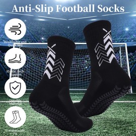 DOINEUFL 4 Pairs Grip Socks Football, Gain the Edge Grip Socks, Football Grip Socks Men, Non Slip Soccer Socks with Rubber Dots for Running Hiking Yoga (UK, Numeric, 5, 11, Regular, Regular, Black)