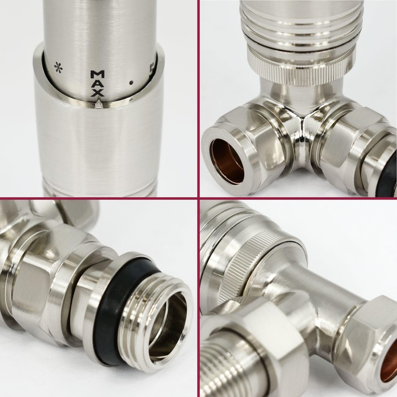 Thermostatic Radiator Valve Corner TRV – Zeta (Satin Nickel)
