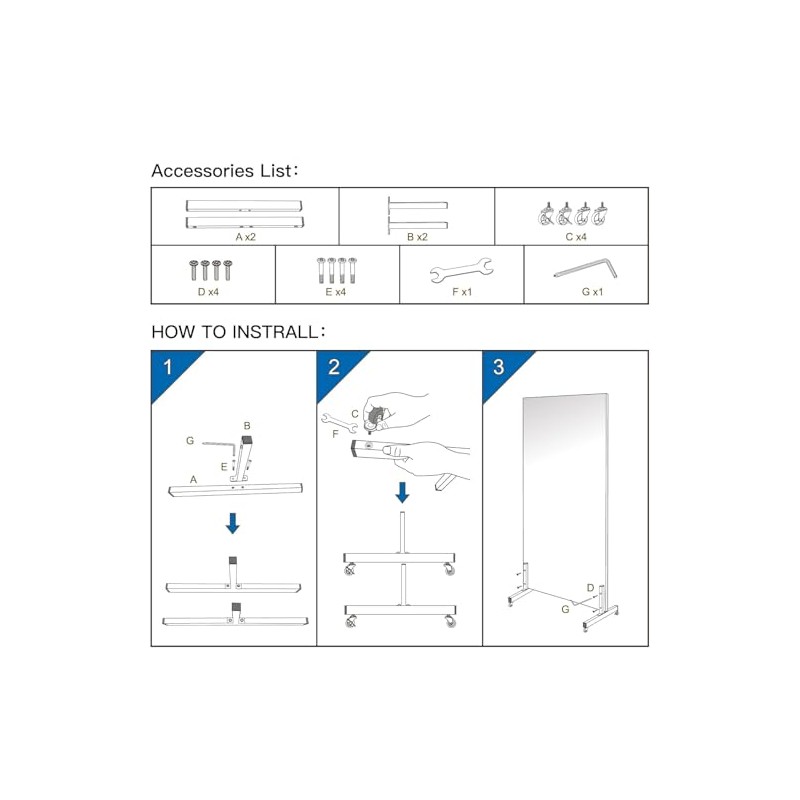Fitcleer Floor Mirror 360° Swivel Rolling Base with Lockable Wheel，Compatible