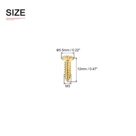 DTGN 30pcs M3x12mm(DxL) Brass Phillips Wood Screws for Woodcraft Furniture Countersunk Tapping Screws Brass Stone