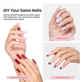 Beetles Tipex Instant Apex Nail Tips Medium Square, Pre-building Pre-Etched Half Matte Thicker Acrylic Nail Strong Full Cover False Nail Extension Building 192 Pcs 16 Sizes