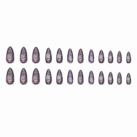 MISUD Press on Nails Medium Almond Fake Nails Glossy Glue on Nails Goth Purple Ombre Acrylic Nails Stiletto Chrome Artificial Nails Bling Aurora False Nails with Design 24 pcs