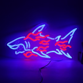 ASONGLIFE Fire Shark Neon Sign Blue LED Neon Light for Ocean Room Decor, Dimmable Light Up Signs for Wall, Bedroom, Boys, Game Room, Bar, Shark Wall Decor