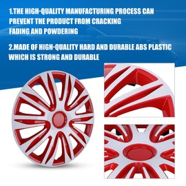 CAROXX Hubcaps 15'', Wheel Rim Cover Universal R15 Hub Caps, Snap On Car Pickup Truck SUV, Wheel Covers, ABS Material, Set of 4, 15-Inch, White & Red Lacquer