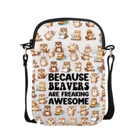 POFULL Beaver Gift Beavers Theme Inspirational Gift Animal Lovers Gift Because Beaver Are Freaking Awesome Crossbody Bag (BECAUSE BEAVERS)