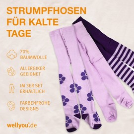 wellyou Children's Tights Girls & Boys - Set of 3 Baby Tights with Pattern - Colourful Cotton Tights Made of Oeko-Tex Certified Materials (Size 62-146), purple