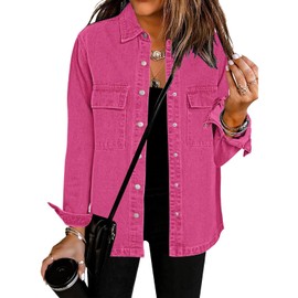 luvamia Jean Jackets For Women Fashion Shackets For Women 2024 Pink Ladies Jacket Denim Jackets For Women 2024 Fall Season Button Down Shirts Cotton Shirts For Women Size X-Large Size 16 18