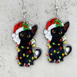 coadipress Christmas Earrings for Women Cute Christmas Animal Earrings Lovely Christmas Black Cat/Chicken/Reindeer/Cattle Earrings Xmas Festival Holiday Jewelry (Black Cat)