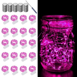 LAMPHOME 20 Pack Fairy Lights Battery Operated String Lights, 20 LED on 6.6FT Silvery Copper Wire, Firefly Fairy String Lights for Wedding Party Mason Jar Christmas Decorations Bedroom Decor(Pink)