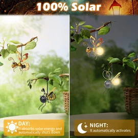 Hanging Solar Bee Light, 2pcs Solar Lanterns for Outside, 2025 New Waterproof LED Bugs Lantern Decoration for Patio Yard Pathway Backyard Balcony Porch