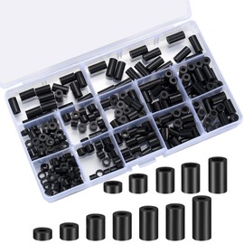 Pack of 320 Round Spacers, Nylon Washers, Plastic Spacer Sleeves, Insulation Washers, Spacers without Thread Columns - Black