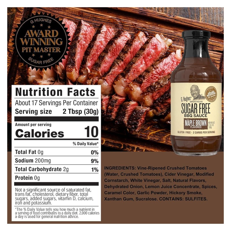 G Hughes BBQ Sauce SugarFree Maple Brown