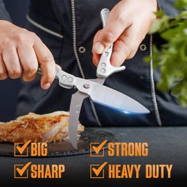 Demzit Poultry Shears, Kitchen Shears Heavy Duty for Food With Anti-Slip Handle & Safety Lock, Meat Scissors, Chicken, Lobster, Quail, Fish, Food Cutting Scissors, Bone Cutter - Spring Loaded