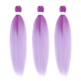 Dorsanee Ombre Purple Braiding Hair Pre Stretched 24 Inch 3 Packs Purple to Light Purple Braiding Hair for Box Braids Twists Locs Soft Yaki Texture Hot Water Setting (#Purple/Light Purple)