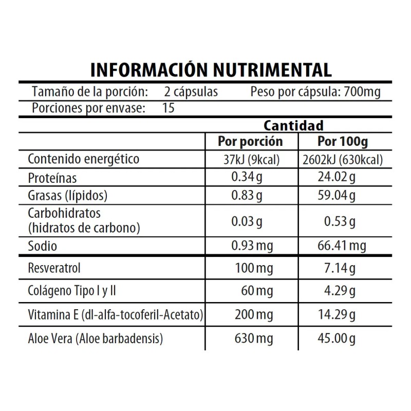 Resveratrol Aloe Vera Vitamina Colageno Tipo Naturagel Capsulas Suplemento Alimenticio