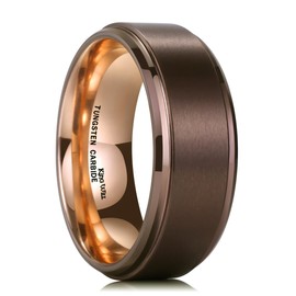 King Will DUO 8mm Rare Brown Brushed Rose Gold Plated Tungsten Carbide Wedding Ring Step Edge Comfort Fit 10
