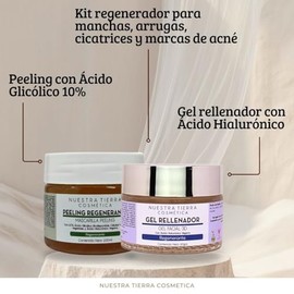 Nuestra Tierra Cosmética Kit Peeling Regenerante con Baba de Caracol, Gel Rellenador 3D Facial y Protector Solar FPS 50+