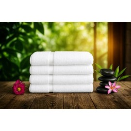 La Joya Juego de 4 Toallas 100% Algodon con Cenefa Elegante 70x1.40 cm (27.55x55.11 Inch) 500gr C/U, Calidad Hotelera,Secado Rapido,Resistente al Lava