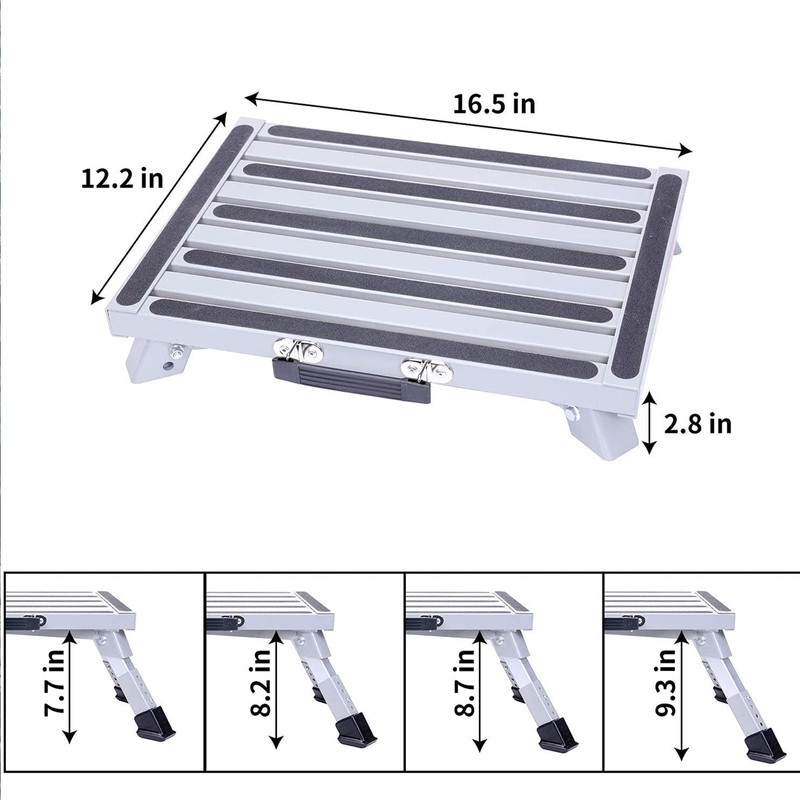 Homeon Wheels RV Step Stool, Adjustable Height Aluminum Folding Platform