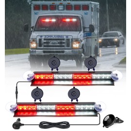 Xprite Windshield Strobe Dual Lightbar Aluminum White&Red LED Dash Hazard Warning Security Flashing Traffic Lights Bar w/Suction Cups, for Emergency POV Fire Vehicles Ambulance Firefighter Trucks