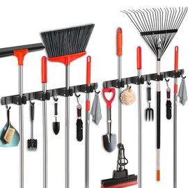 FODARSAI 2 Pack Mop and Broom Holder Wall Mount, Upgraded Broom Hanger Wall Mount, Stainless Steel Broom Organizer for Closet Garage Laundry Room Kitchen Wall Decor Black 4R5H